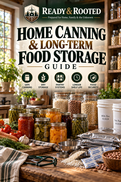 Ready & Rooted Home Canning & Long-Term Food Storage Guide cover